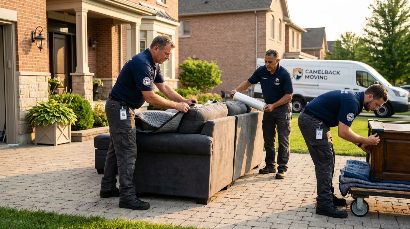 Large estate moving crew wrapping furniture in Ridgefield, NJ